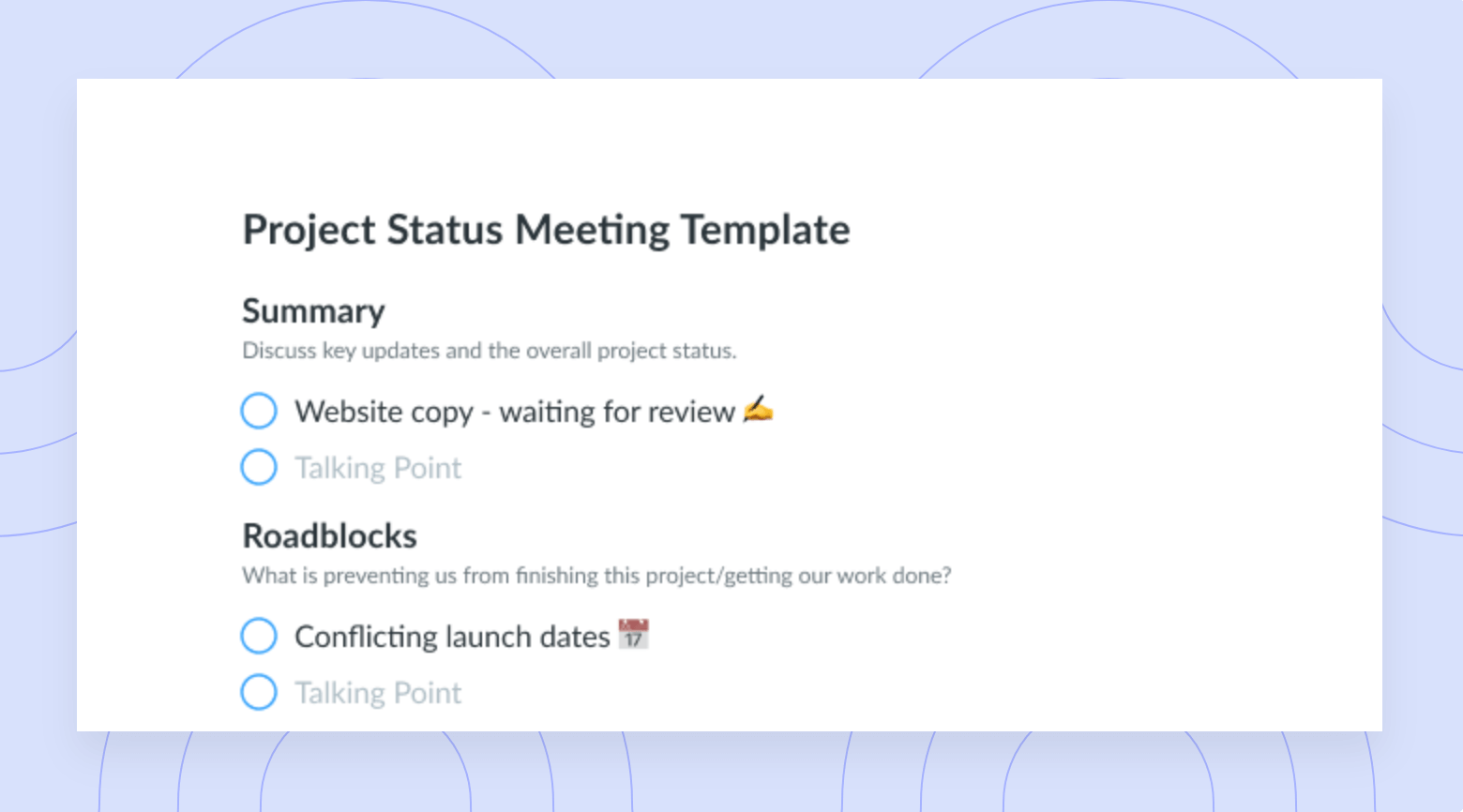 Project Status Meeting Agenda Template