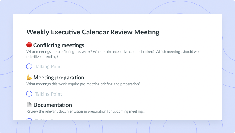 Weekly Executive Calendar Review Meeting Template